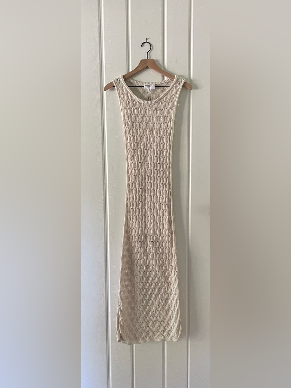 Olive & Oak Cream Open Knit Crochet Sleeveless Lined Maxi Sweater Dress NWT XS